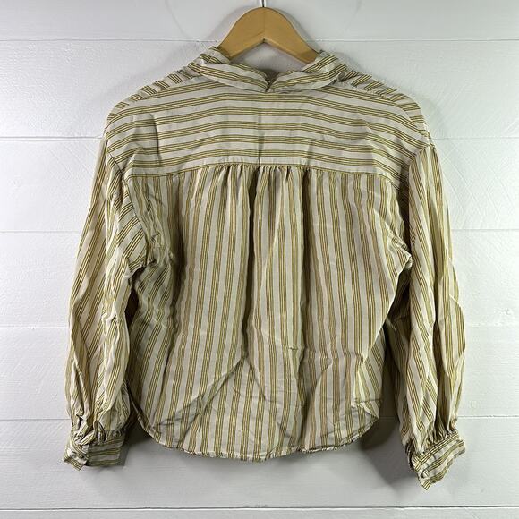 LEVI'S Tan Yellow Vertical Striped Button Up 3/4 Sleeve Blouse Top Shirt Size S - Picture 2 of 12